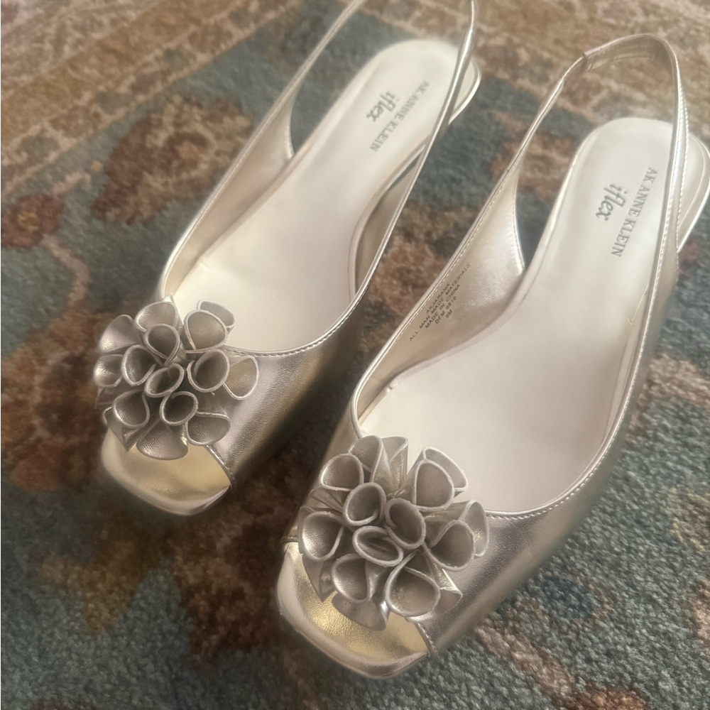 Anne Klein Metallic Floral Slingback Heels
